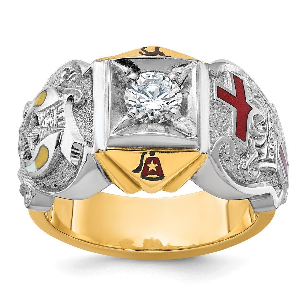 10K Two-Tone Ibgoodman Men'S Polished And Textured With Multi-Color Enamel Diamond Knights Templar Masonic Shriner'S Ring