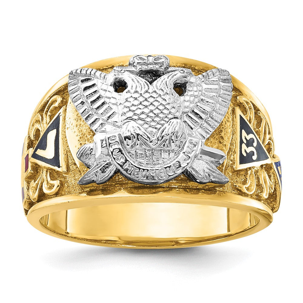 10K Two-Tone Ibgoodman Men'S Polished And Textured With Multi-Color Enamel Active 33Rd Degree Masonic Ring