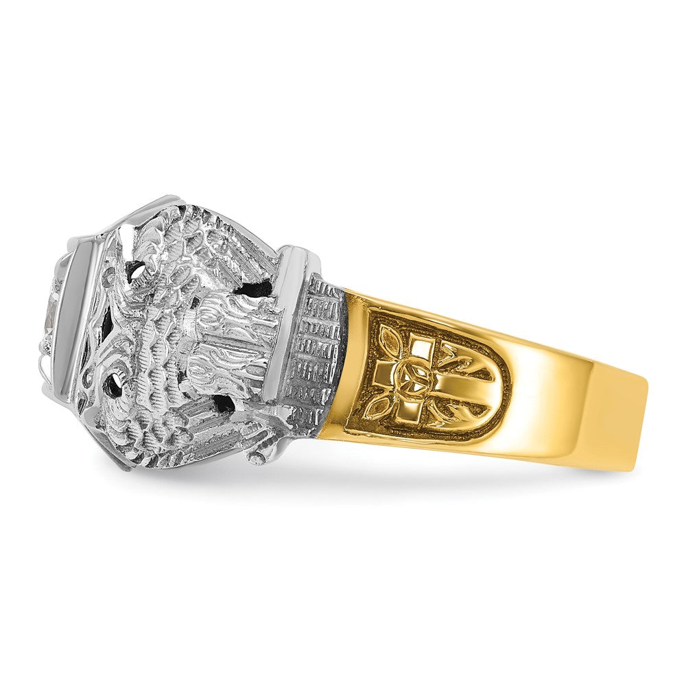 10K Two-Tone Ibgoodman Men'S Polished And Textured With Black Enamel Diamond 32Nd Degree Scottish Rite Masonic Ring