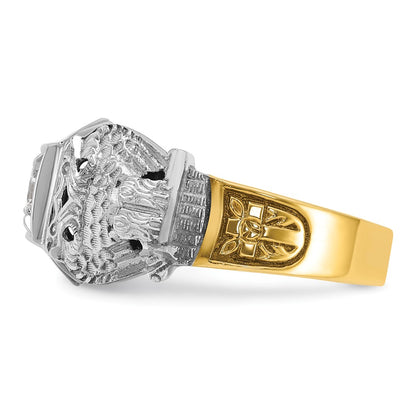 10K Two-Tone Ibgoodman Men'S Polished And Textured With Black Enamel Diamond 32Nd Degree Scottish Rite Masonic Ring