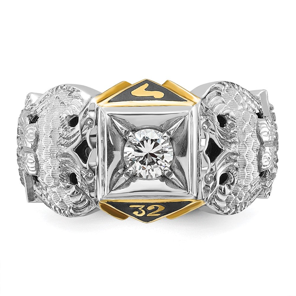 10K Two-Tone Ibgoodman Men'S Polished And Textured With Black Enamel Diamond 32Nd Degree Scottish Rite Masonic Ring
