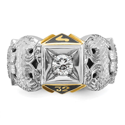 10K Two-Tone Ibgoodman Men'S Polished And Textured With Black Enamel Diamond 32Nd Degree Scottish Rite Masonic Ring