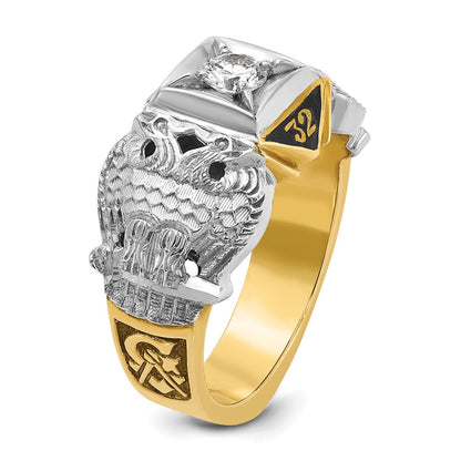 10K Two-Tone Ibgoodman Men'S Polished And Textured With Black Enamel Diamond 32Nd Degree Scottish Rite Masonic Ring