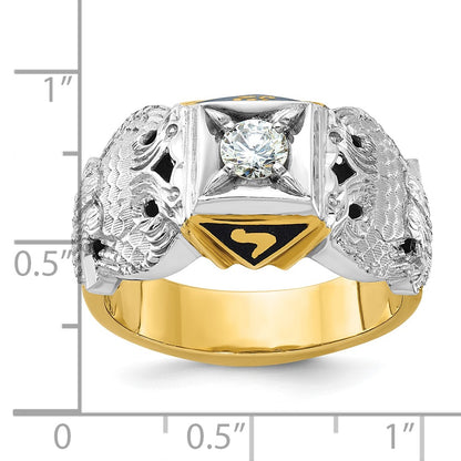 10K Two-Tone Ibgoodman Men'S Polished And Textured With Black Enamel Diamond 32Nd Degree Scottish Rite Masonic Ring