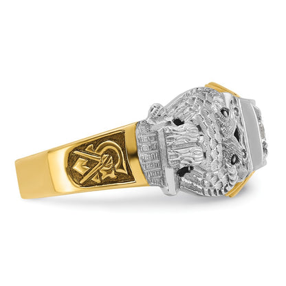 10K Two-Tone Ibgoodman Men'S Polished And Textured With Black Enamel Diamond 32Nd Degree Scottish Rite Masonic Ring