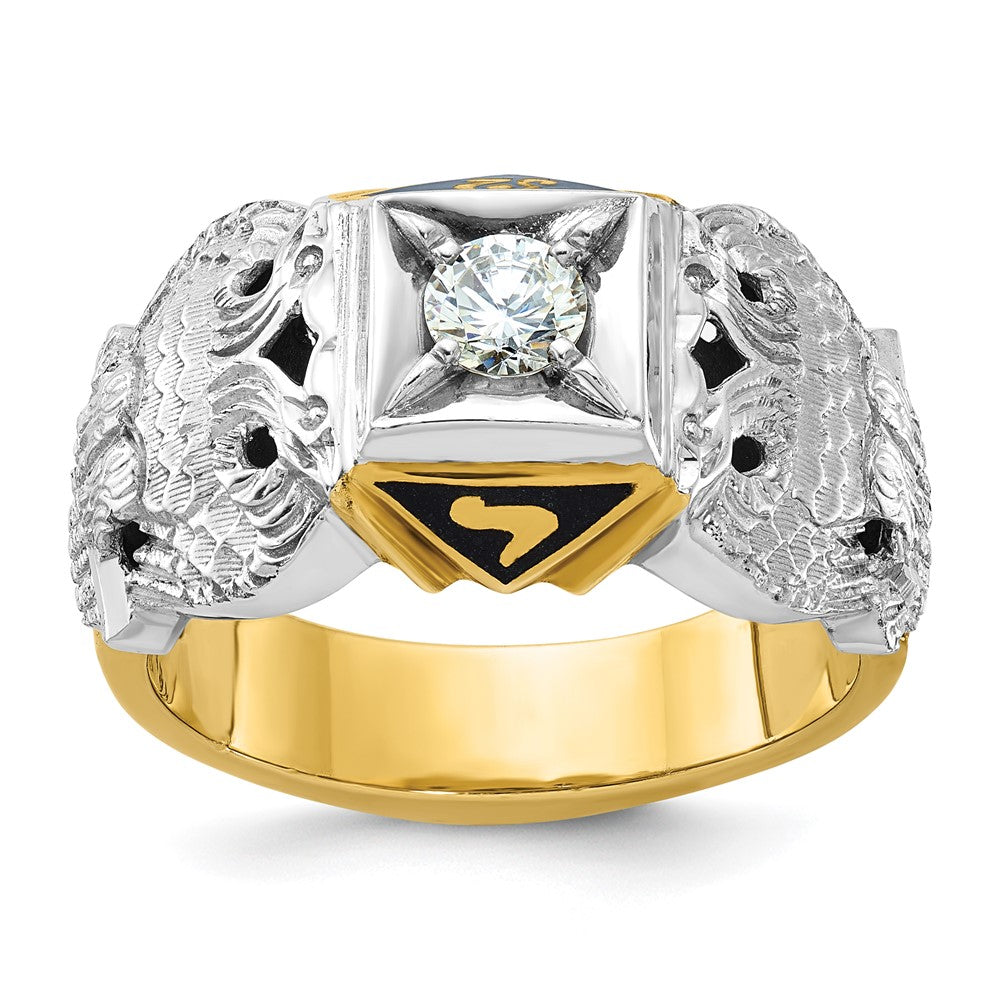 10K Two-Tone Ibgoodman Men'S Polished And Textured With Black Enamel Diamond 32Nd Degree Scottish Rite Masonic Ring
