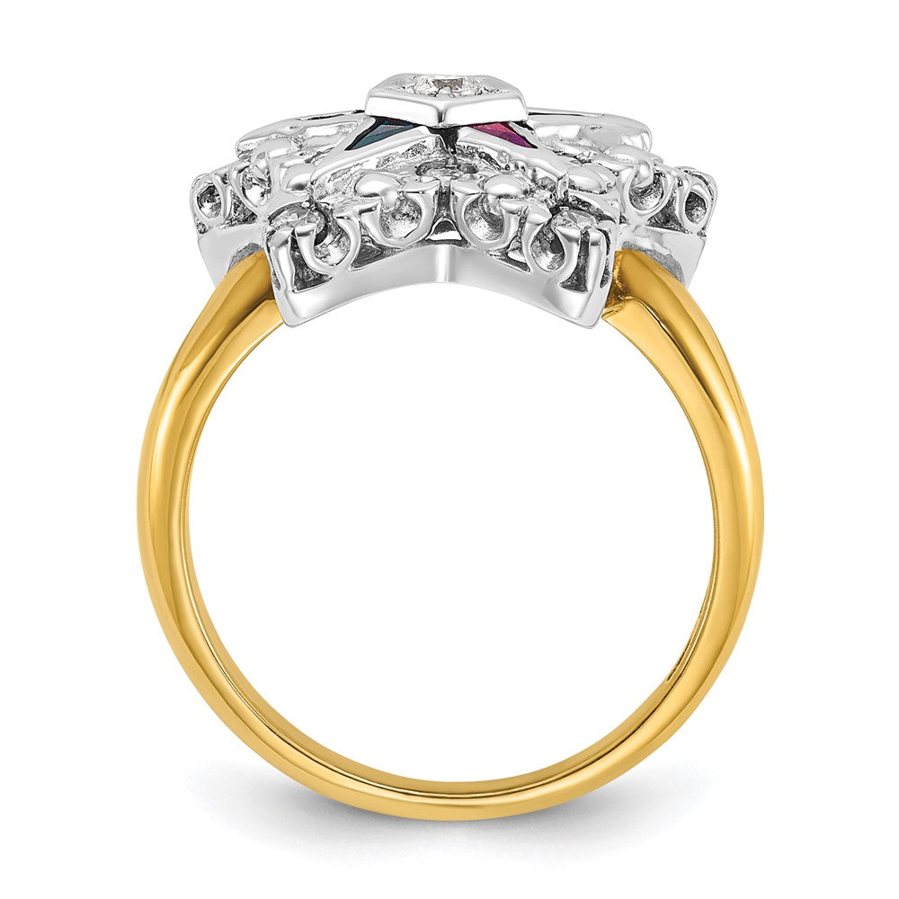 10K Two-Tone Ibgoodman Women'S Polished And Beaded With Multi-Color Cz Diamond Eastern Star Masonic Ring