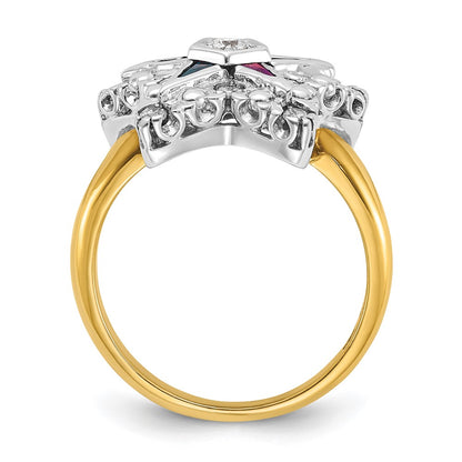10K Two-Tone Ibgoodman Women'S Polished And Beaded With Multi-Color Cz Diamond Eastern Star Masonic Ring