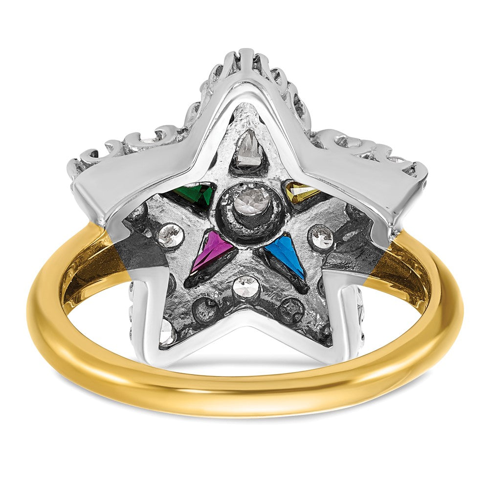 10K Two-Tone Ibgoodman Women'S Polished And Beaded With Multi-Color Cz Diamond Eastern Star Masonic Ring