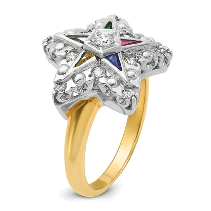 10K Two-Tone Ibgoodman Women'S Polished And Beaded With Multi-Color Cz Diamond Eastern Star Masonic Ring