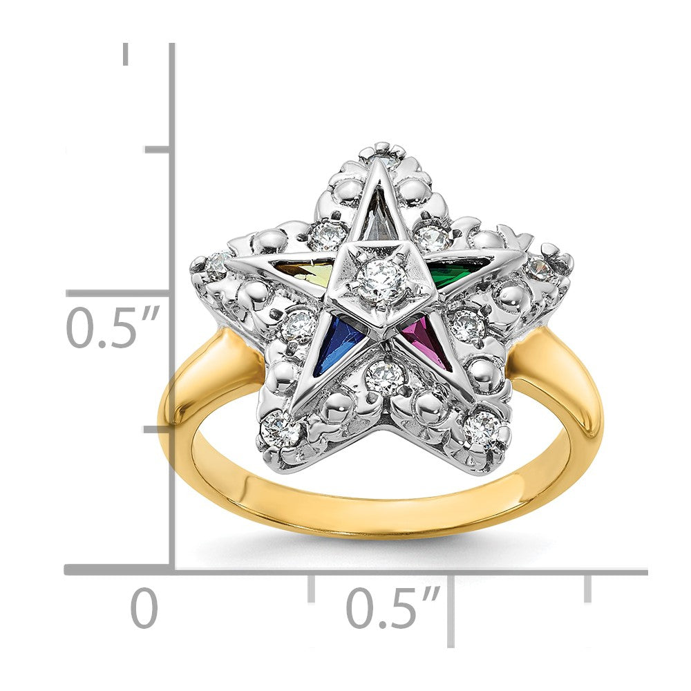 10K Two-Tone Ibgoodman Women'S Polished And Beaded With Multi-Color Cz Diamond Eastern Star Masonic Ring