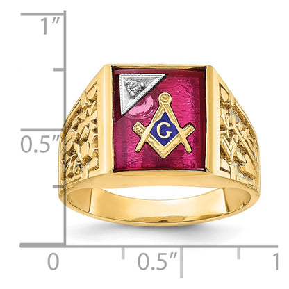 10K Two-Tone Ibgoodman Men'S Polished And Textured With Lab Created Ruby Diamond Blue Lodge Master Masonic Ring