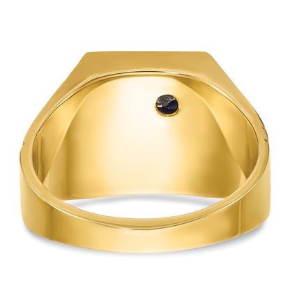 10K Two-Tone Ibgoodman Men'S Polished And Textured With Lab Created Sapphire Diamond Blue Lodge Master Masonic Ring