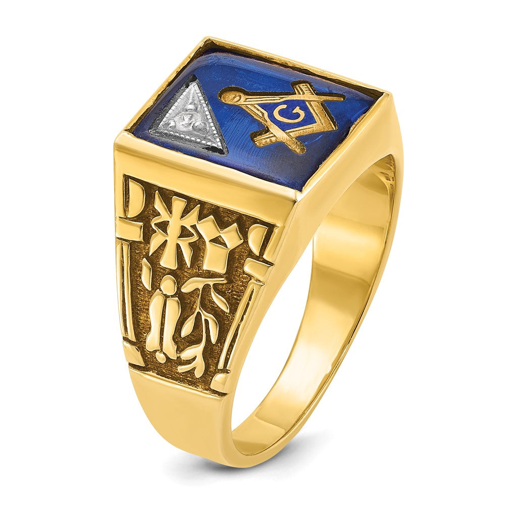 10K Two-Tone Ibgoodman Men'S Polished And Textured With Lab Created Sapphire Diamond Blue Lodge Master Masonic Ring