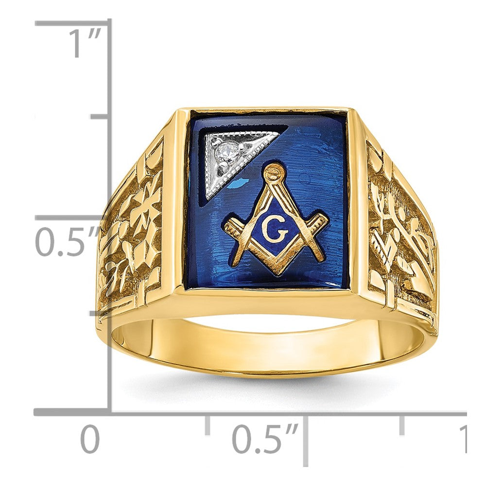 10K Two-Tone Ibgoodman Men'S Polished And Textured With Lab Created Sapphire Diamond Blue Lodge Master Masonic Ring