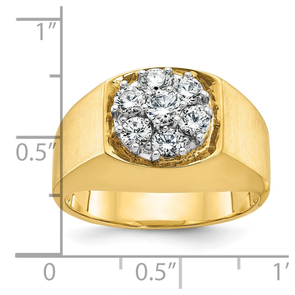 10K Two-Tone Ibgoodman Men'S Polished And Satin Round 1 Carat A Quality Diamond Cluster Ring