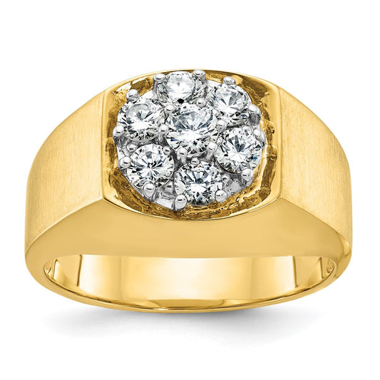 10K Two-Tone Ibgoodman Men'S Polished And Satin Round 1 Carat A Quality Diamond Cluster Ring