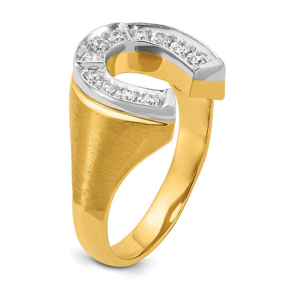 10K Two-Tone Ibgoodman Men'S Satin Horseshoe Diamond Complete Ring