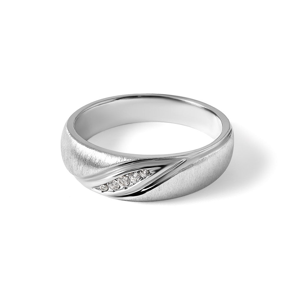 14k White Gold 1/15 Ct. Lab Grown Diamond VS/SI+ G+ Complete Polished and Satin Men's Ring