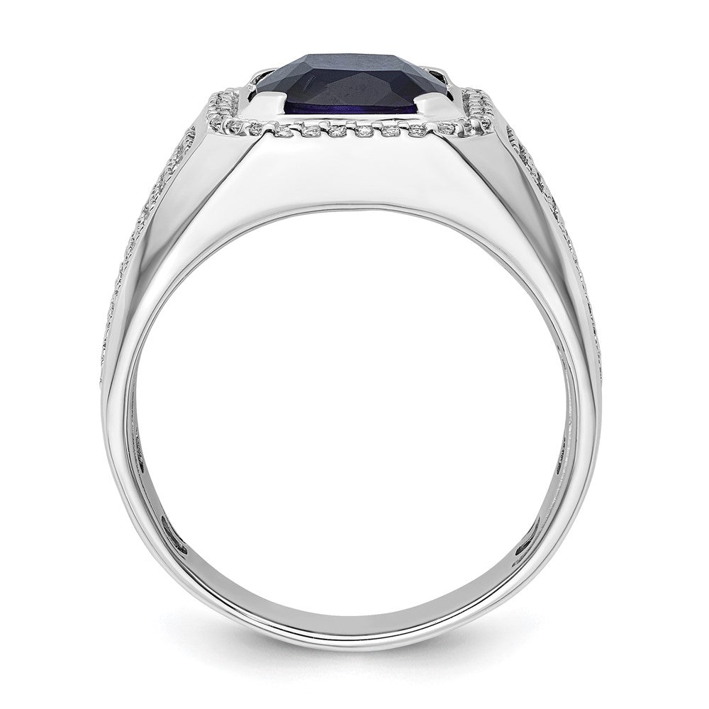 14k White Gold 7/8 Ct. Lab Grown Diamond VS/SI+ G+ and Created Blue Sapphire Men's Ring