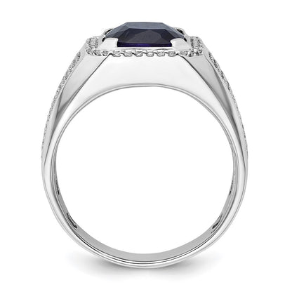 14k White Gold 7/8 Ct. Lab Grown Diamond VS/SI+ G+ and Created Blue Sapphire Men's Ring