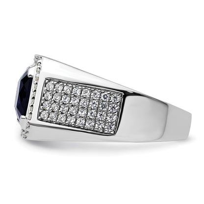 14k White Gold 7/8 Ct. Lab Grown Diamond VS/SI+ G+ and Created Blue Sapphire Men's Ring