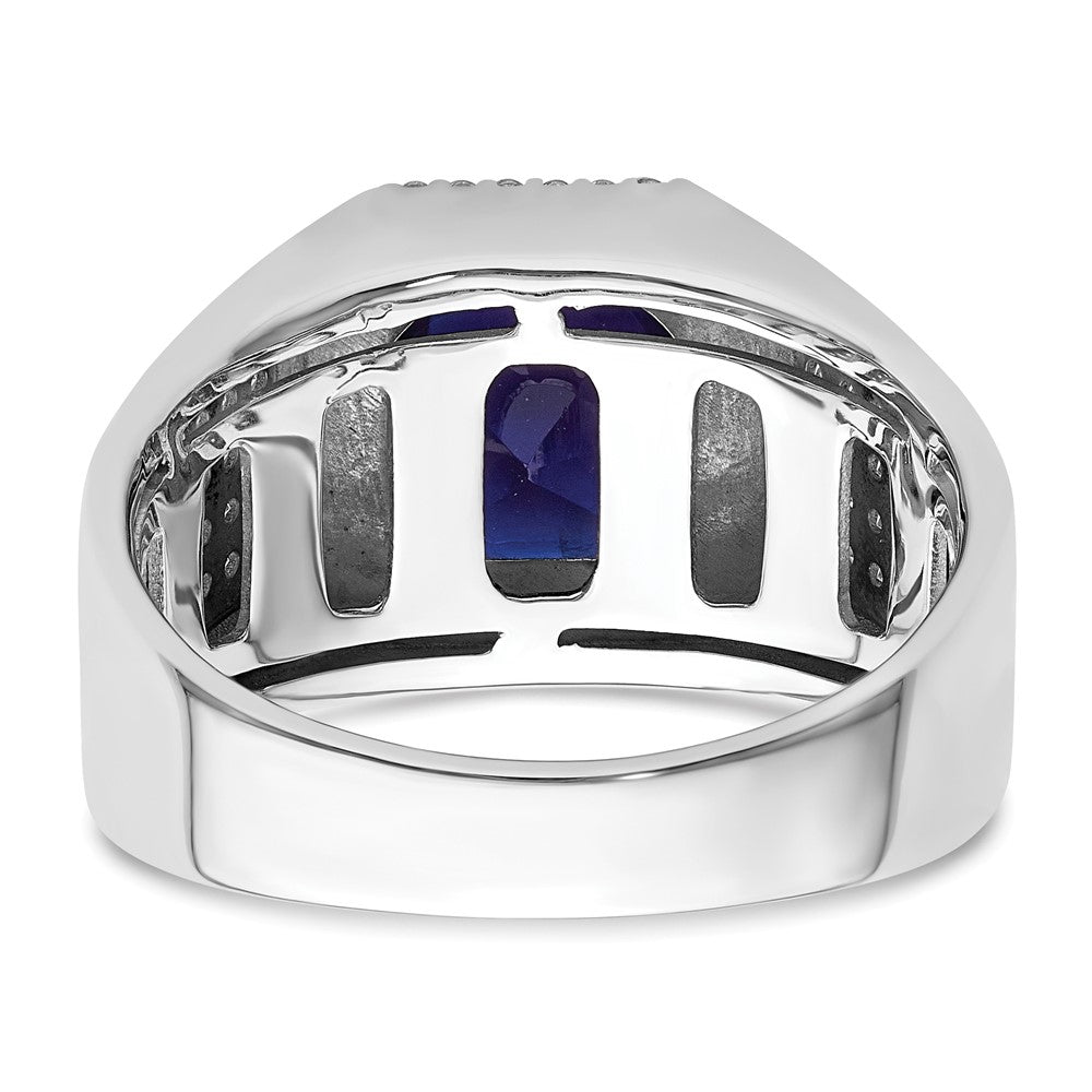 14k White Gold 7/8 Ct. Lab Grown Diamond VS/SI+ G+ and Created Blue Sapphire Men's Ring