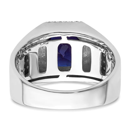 14k White Gold 7/8 Ct. Lab Grown Diamond VS/SI+ G+ and Created Blue Sapphire Men's Ring