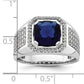 14k White Gold 7/8 Ct. Lab Grown Diamond VS/SI+ G+ and Created Blue Sapphire Men's Ring