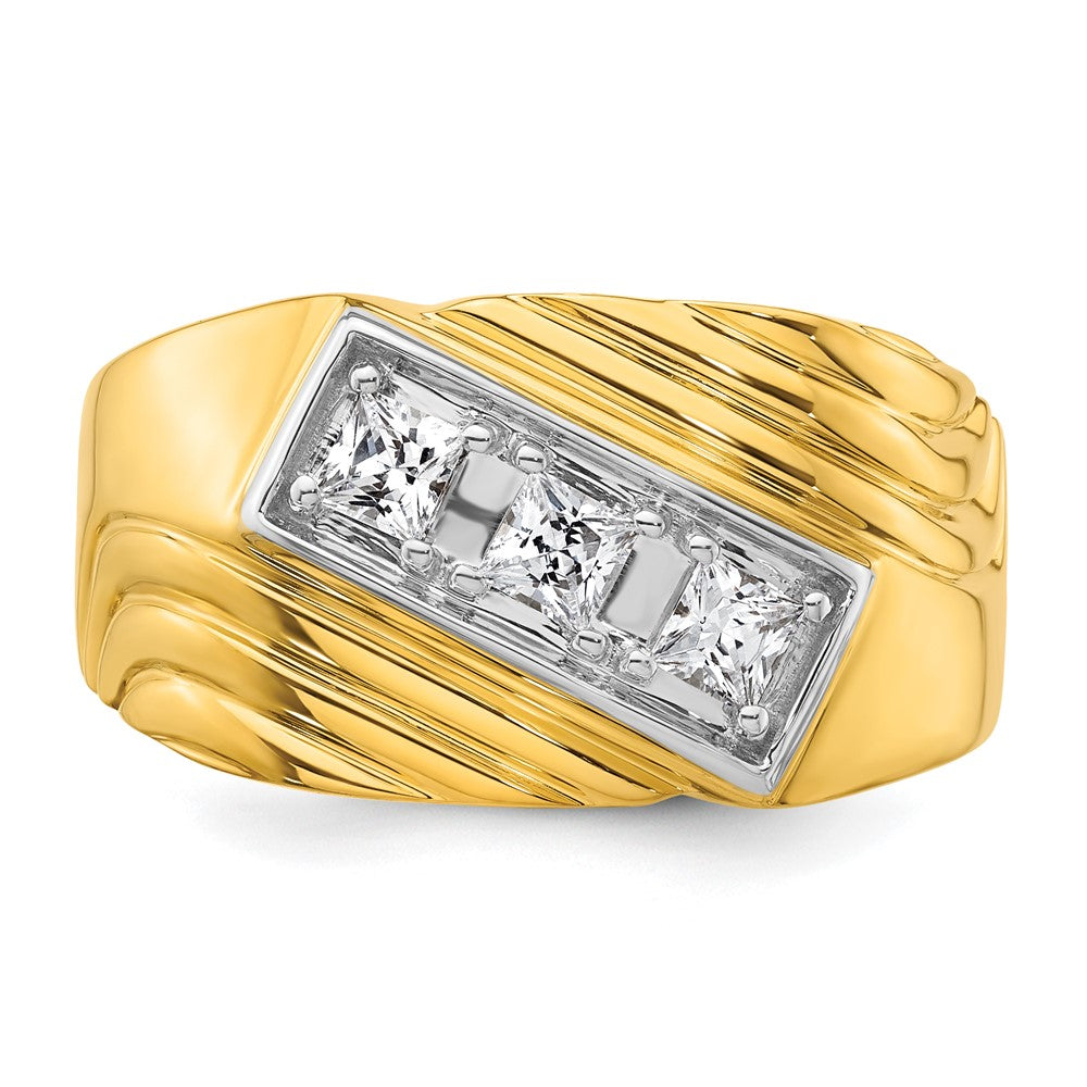 14k Yellow & Rhodium  with White 1/2 Ct. Lab Grown Diamond VS/SI+ G+ Complete Polished and Grooved Three Stone Men's Ring