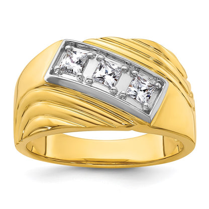 14k Yellow & Rhodium  with White 1/2 Ct. Lab Grown Diamond VS/SI+ G+ Complete Polished and Grooved Three Stone Men's Ring