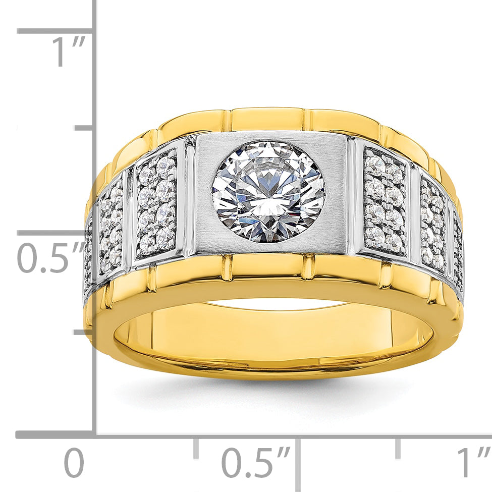 14k Two-tone 1 5/8 Ct. Lab Grown Diamond VS/SI+ G+ Polished and Satin Men's Ring