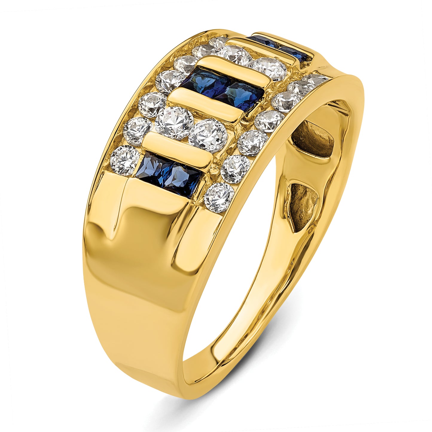 14k Yellow Gold 1 1/4 Ct. Lab Grown Diamond VS/SI+ G+ and Lab Created Blue Sapphire Men's Ring