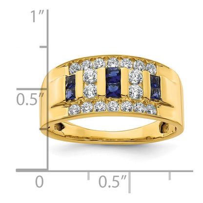 14k Yellow Gold 1 1/4 Ct. Lab Grown Diamond VS/SI+ G+ and Lab Created Blue Sapphire Men's Ring