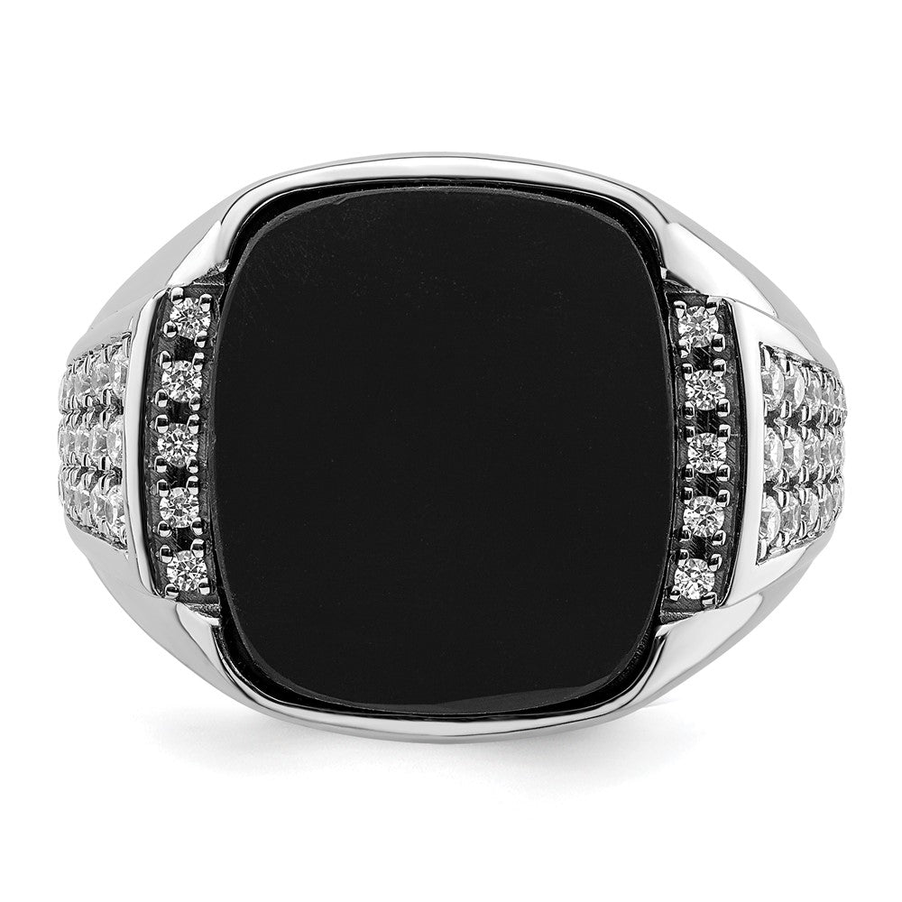 14k White Gold 5/8 Ct. Lab Grown Diamond VS/SI+ G+ and Onyx Complete Men's Ring