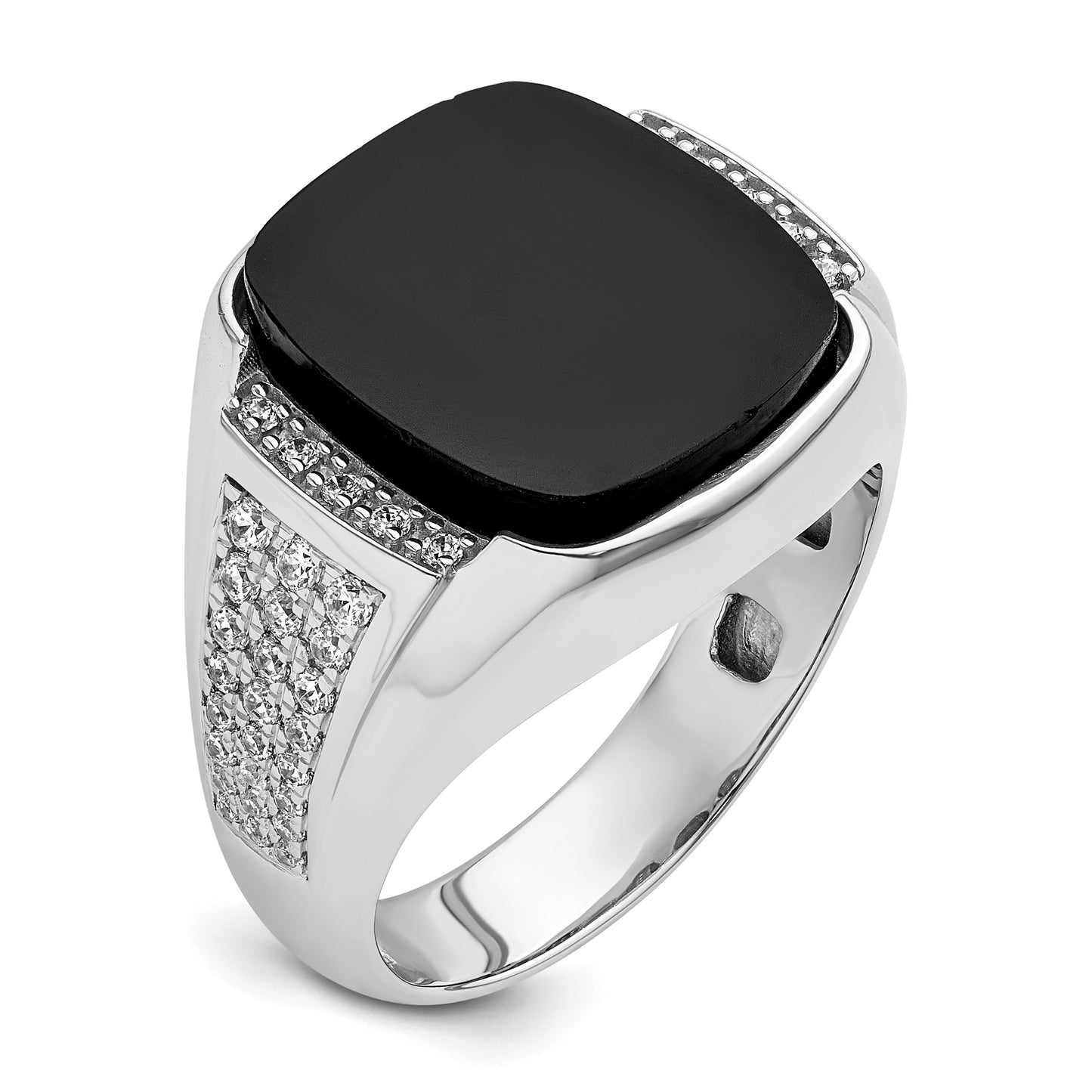 14k White Gold 5/8 Ct. Lab Grown Diamond VS/SI+ G+ and Onyx Men's Ring