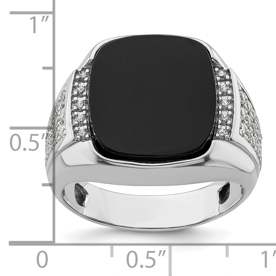 14k White Gold 5/8 Ct. Lab Grown Diamond VS/SI+ G+ and Onyx Men's Ring