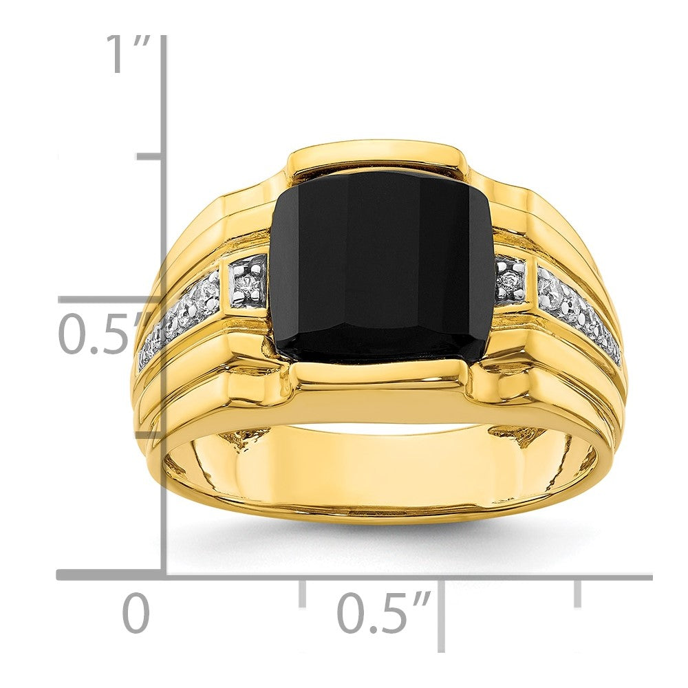 14k Yellow Gold 1/8 Ct. Lab Grown Diamond VS/SI+ G+ and Onyx Men's Ring