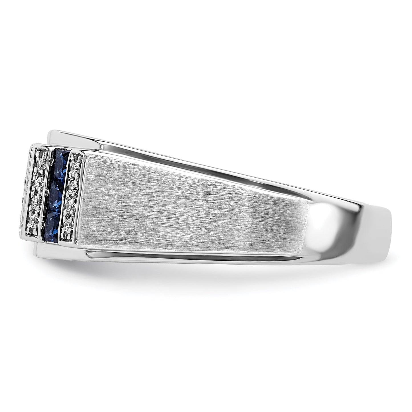 14k White Gold 1/5 Ct. Lab Grown Diamond VS/SI+ G+ and Lab Created Blue Sapphire Men's Ring