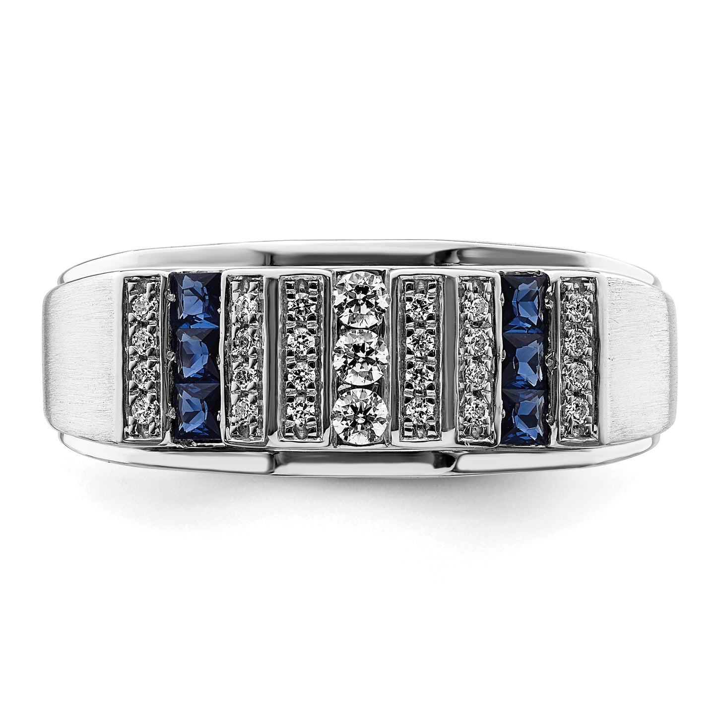 14k White Gold 1/5 Ct. Lab Grown Diamond VS/SI+ G+ and Lab Created Blue Sapphire Men's Ring