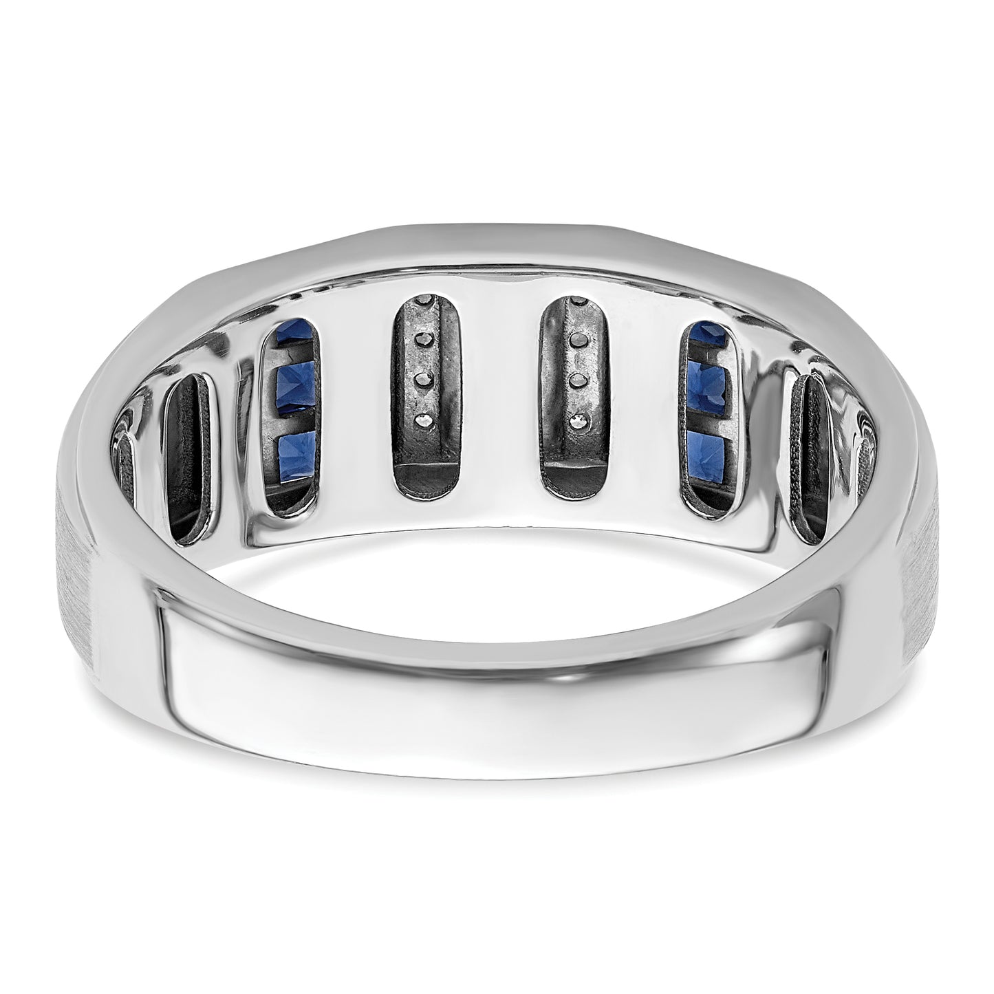 14k White Gold 1/5 Ct. Lab Grown Diamond VS/SI+ G+ and Lab Created Blue Sapphire Men's Ring