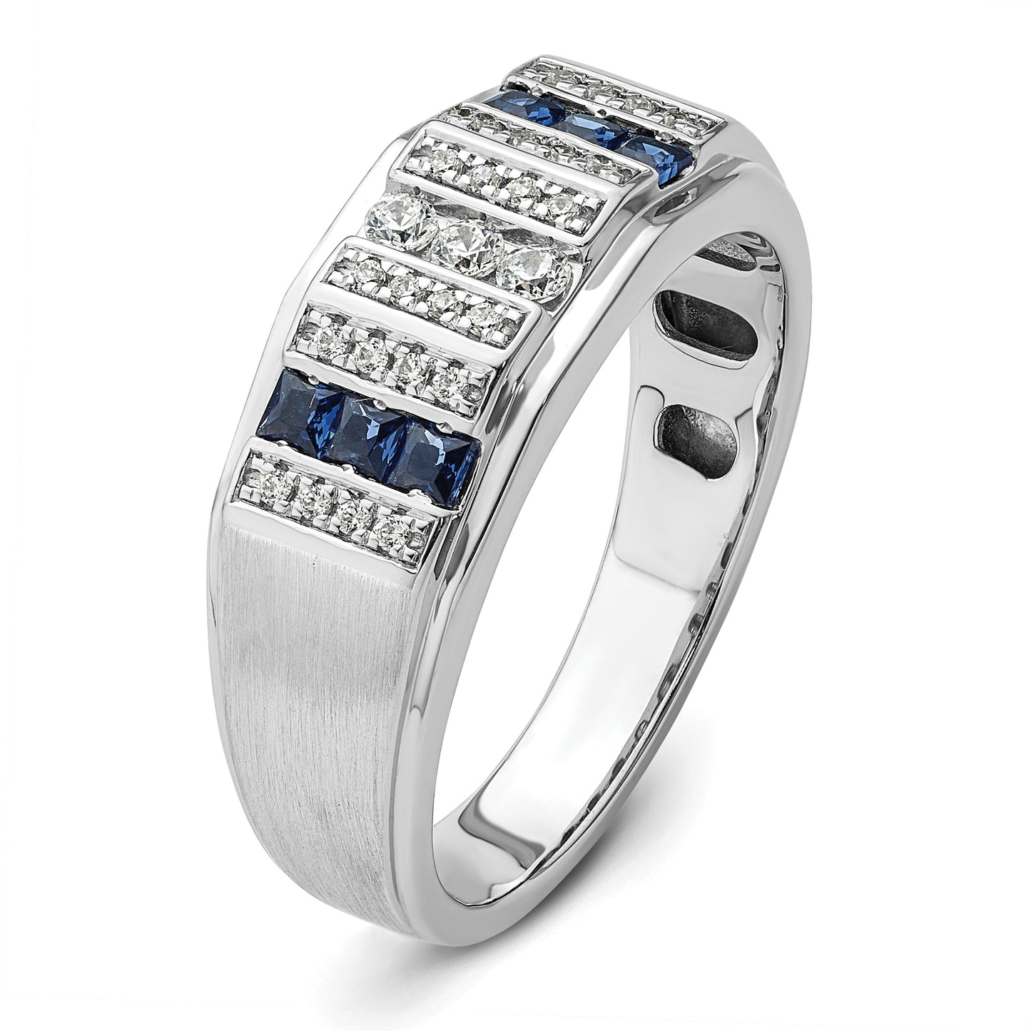 14k White Gold 1/5 Ct. Lab Grown Diamond VS/SI+ G+ and Lab Created Blue Sapphire Men's Ring