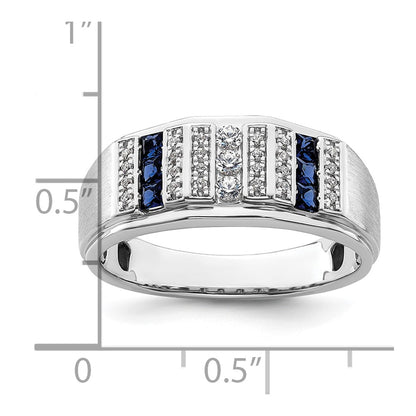 14k White Gold 1/5 Ct. Lab Grown Diamond VS/SI+ G+ and Lab Created Blue Sapphire Men's Ring