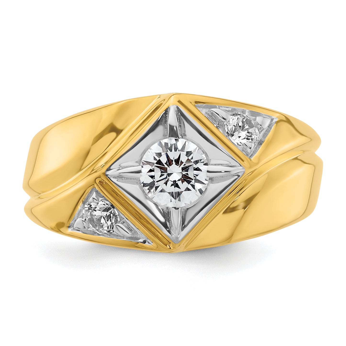 14k Yellow & Rhodium with White 3/4 Ct. Lab Grown Diamond VS/SI+ G+ Polished and Satin Men's Ring