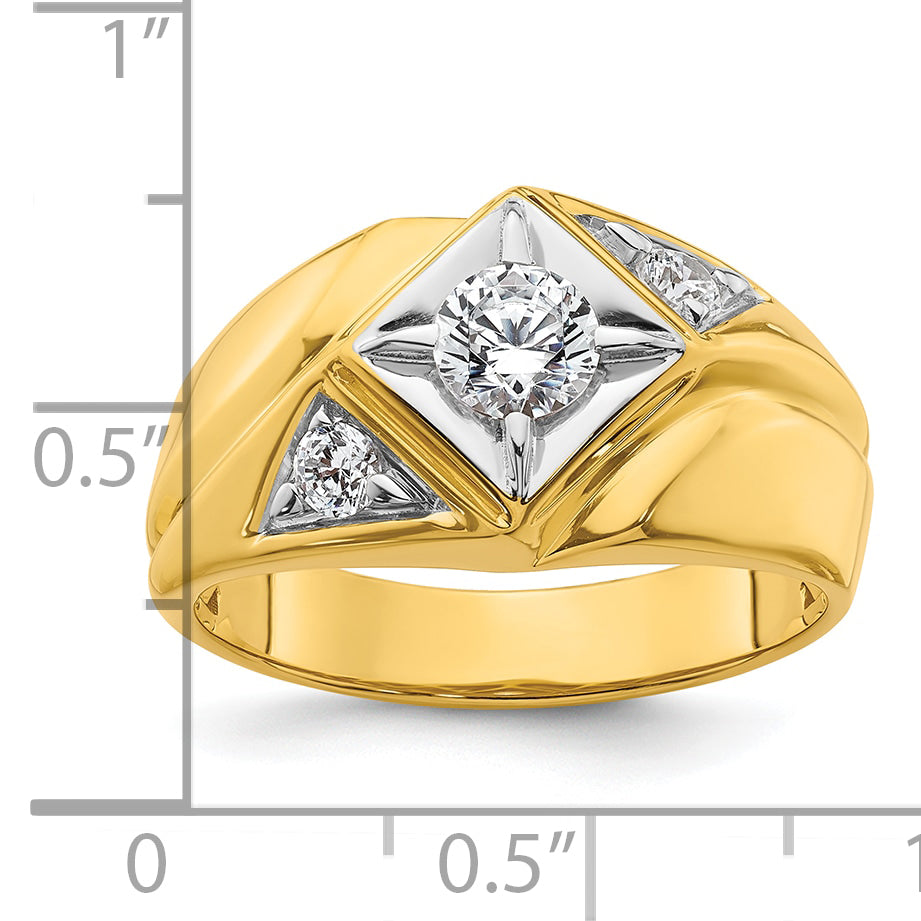 14k Yellow & Rhodium with White 3/4 Ct. Lab Grown Diamond VS/SI+ G+ Polished and Satin Men's Ring