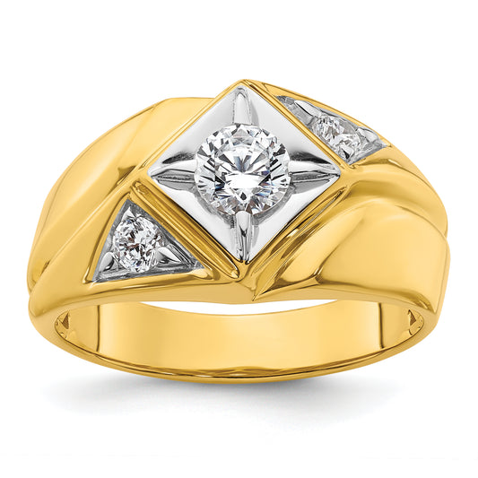 14k Yellow & Rhodium with White 3/4 Ct. Lab Grown Diamond VS/SI+ G+ Polished and Satin Men's Ring