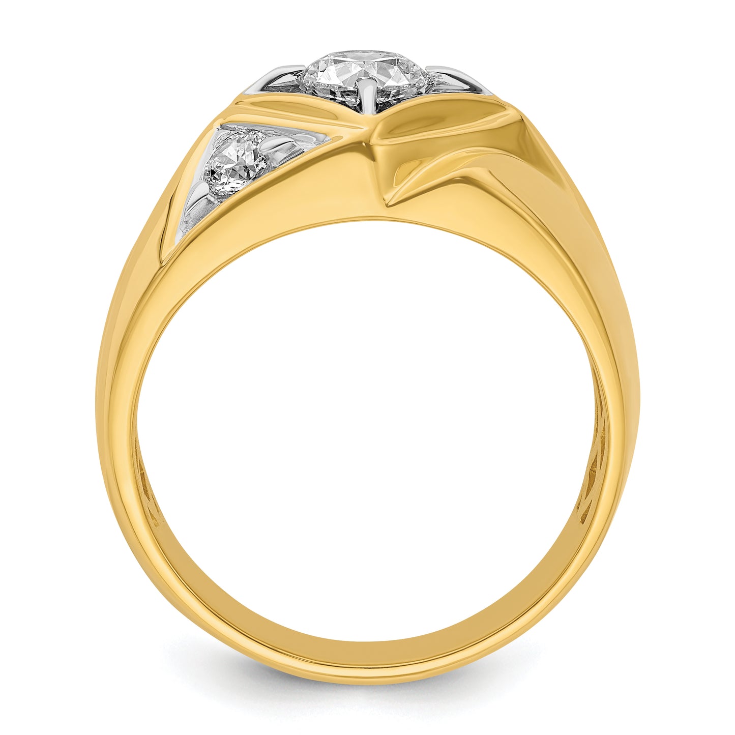 14k Yellow Gold with White Rhodium 7/8 Ct. Lab Grown Diamond VS/SI+ G+ Polished and Satin Men's Ring