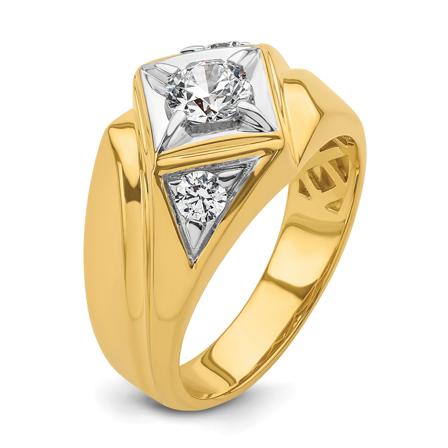 14k Yellow Gold with White Rhodium 7/8 Ct. Lab Grown Diamond VS/SI+ G+ Polished and Satin Men's Ring