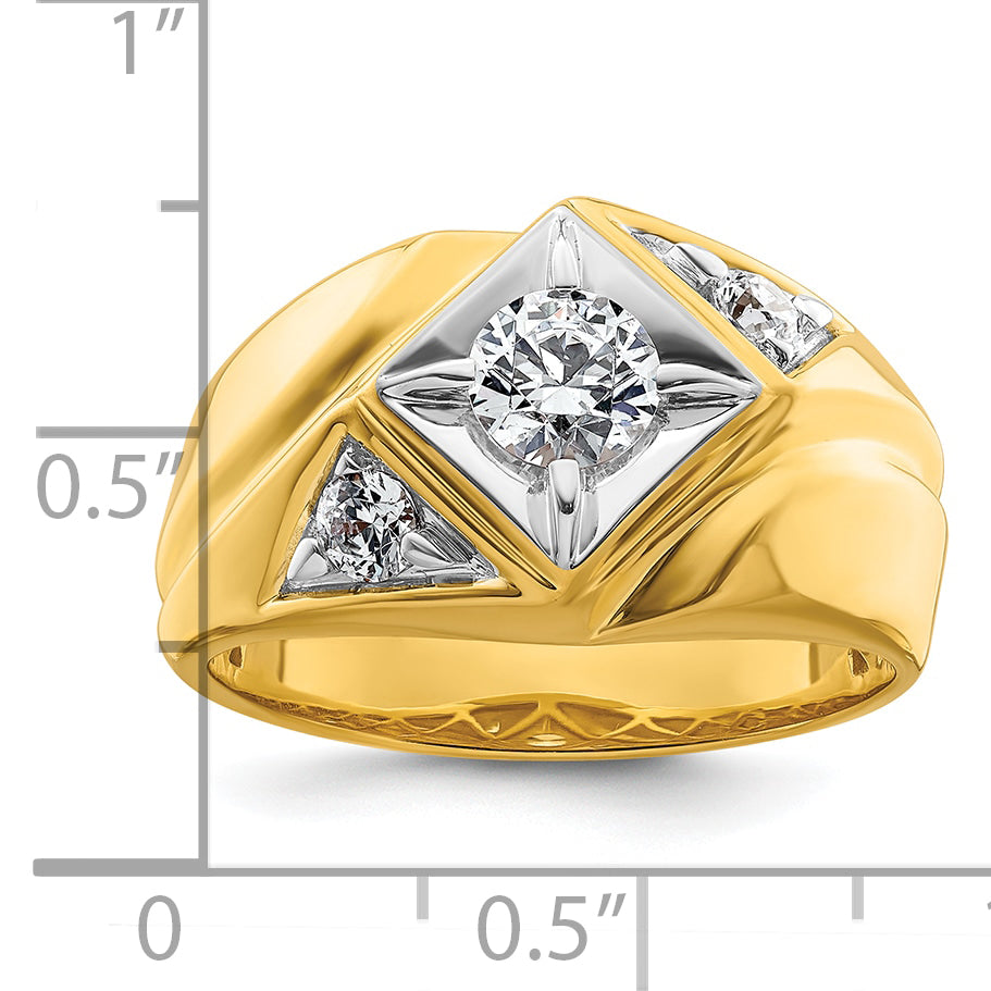 14k Yellow Gold with White Rhodium 7/8 Ct. Lab Grown Diamond VS/SI+ G+ Polished and Satin Men's Ring