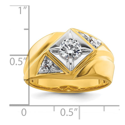 14k Yellow Gold with White Rhodium 7/8 Ct. Lab Grown Diamond VS/SI+ G+ Polished and Satin Men's Ring
